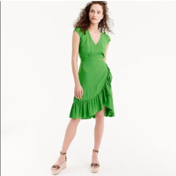 J. Crew Faux-Wrap Mini Dress in Drapey Crepe in Bright Kelly Green 12 - Picture 2 of 10